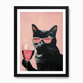 Cat With Wine Glass Art Print