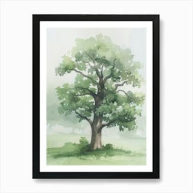 Oak Tree Atmospheric Watercolour Painting 11 Art Print