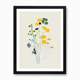 Feverfew Spices And Herbs Minimal Line Drawing 3 Art Print