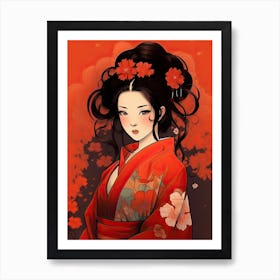 Geisha Flowers 4 Art Print