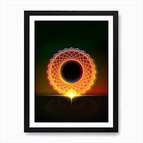 Neon Geometric Glyph in Watermelon Green and Red on Black n.0372 Art Print