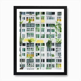 Urban Jungle Wood Block Apartment Blocks Flats Building Architecture Abstract Flora Plants Art Print