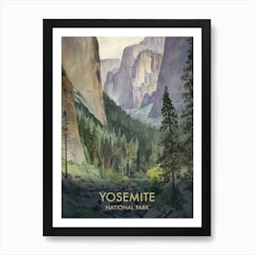 Yosemite National Park Watercolors Vintage Travel Poster 4 Art Print