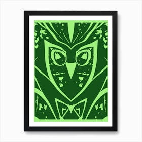 Abstract Owl Two Tone Green 1 Art Print