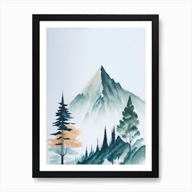 Mountain And Forest In Minimalist Watercolor Vertical Composition 216 Art Print