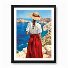 Woman Looking At The Sea Art Print