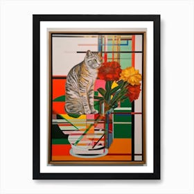 Gladoli With A Cat 1 Abstract Expressionist Art Print