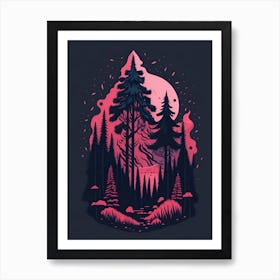 A Fantasy Forest At Night In Red Theme 27 Art Print