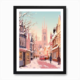 Vintage Winter Travel Illustration Canterbury United Kingdom 2 Art Print