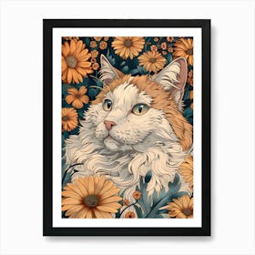 Cat In Flowers 1 Art Print