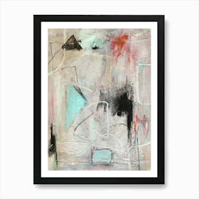 THINKING OUTSIDE THE BOX - Abstract Geometric Painting Neutral with Red and Blue by "Colt x Wilde"  Art Print
