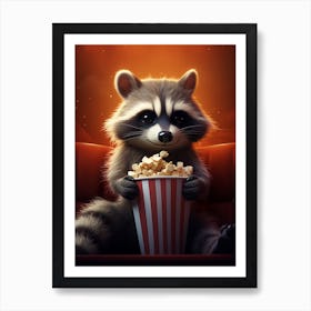 Cartoon Tanezumi Raccoon Eating Popcorn At The Cinema 2 Art Print