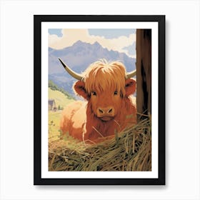Highland Cow Lying In The Barn Art Print