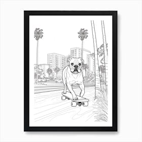 Boxer Dog Skateboarding Line Art 3 Art Print