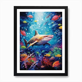  A Whitetip Reef Shark Vibrant Paint Splash 1 Art Print