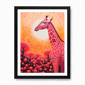 Giraffe In The Sunset Orange Tones 4 Art Print