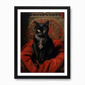Black Cat On Red Throne Art Print