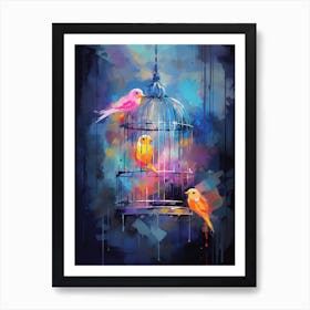 Colourful Watercolour Bird Cage 3 Art Print