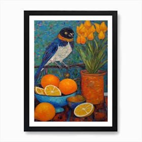 Still Life Of Bird Of Paradise With A Cat 1 Art Print