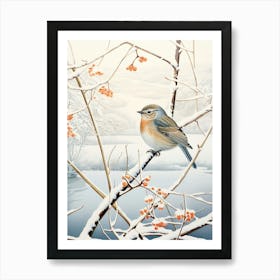 Winter Bird Painting Sparrow 2 Art Print