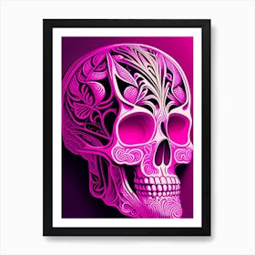 Skull With Intricate Linework Pink 1 Pop Art Art Print