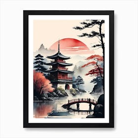 Japanese Landscape Watercolor Painting (6) Art Print