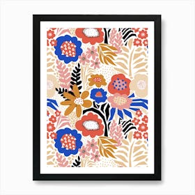 Paper Cut And Doodle Floral Collage Red Blue Beige Pink Art Print