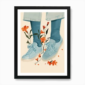 Blue Girl Shoes With Flowers 1 Art Print