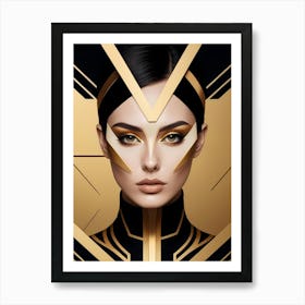 Geometric Woman Portrait Luxury Gold (11) Art Print