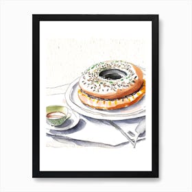 Bagel In New York Diner Tablescape Minimal Drawing 1 Art Print