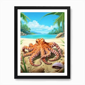 Coconut Octopus Illustration 11 Art Print