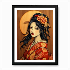 Geisha - Wood Portrait Art Print