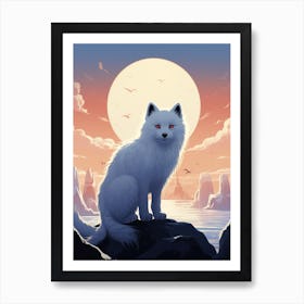 Arctic Fox Moon Playful Illustration 1 Art Print