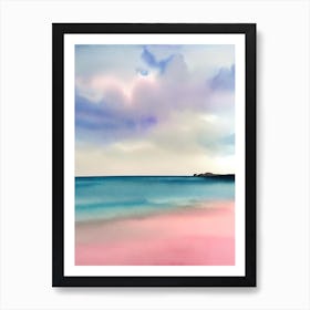 Barafundle Bay Beach, Pembrokeshire, Wales Pink Watercolour Art Print