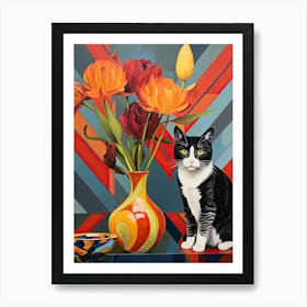 Daffodil Flower Vase And A Cat, A Painting In The Style Of Matisse 6 Art Print