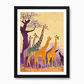 Herd Of Giraffe Cute Illustration  3 Art Print