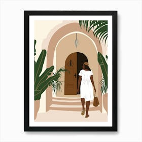 Woman Walking Through A Doorway Art Print