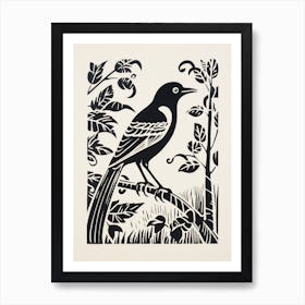 B&W Bird Linocut Magpie 4 Art Print