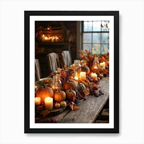 Autumn Harvest Table Decor Arranged Traditionally Rustic Style Featuring An Outlined Cornucopia Br (2) Art Print