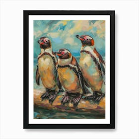 African Penguin Paradise Harbor Oil Painting 3 Art Print