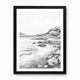 San In Coast In Tottori,, Ukiyo E Black And White Line Art Drawing 2 Art Print