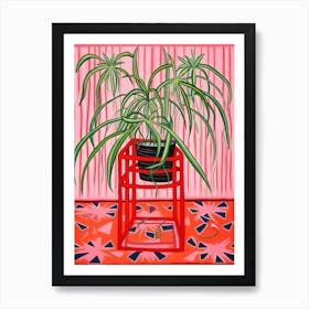 Pink And Red Plant Illustration Spider Plant 4 Art Print