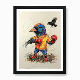 Bird In Boxing Gloves 1 Art Print