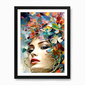 Beautiful Woman With Colorful Hair Art Print