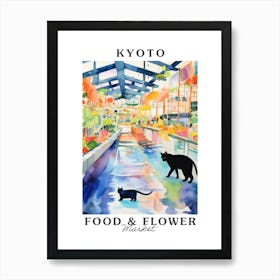 Food Market With Cats In Kyoto 3 Poster Art Print