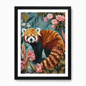 Floral Animal Painting Red Panda 1 Art Print