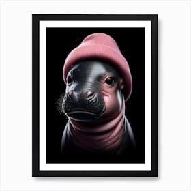 Baby Hippo in pink beanie hat 6 Art Print