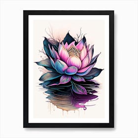 Blooming Lotus Flower In Lake Graffiti 4 Art Print