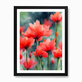 Red Flowers Watercolor Art Print