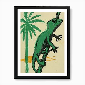 Chameleon With Palm Trees Bold Block 1 Art Print